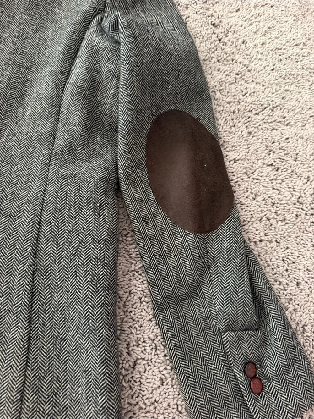 Zara Men's Gray Herringbone Sport Coat with Brown Elbow Patches